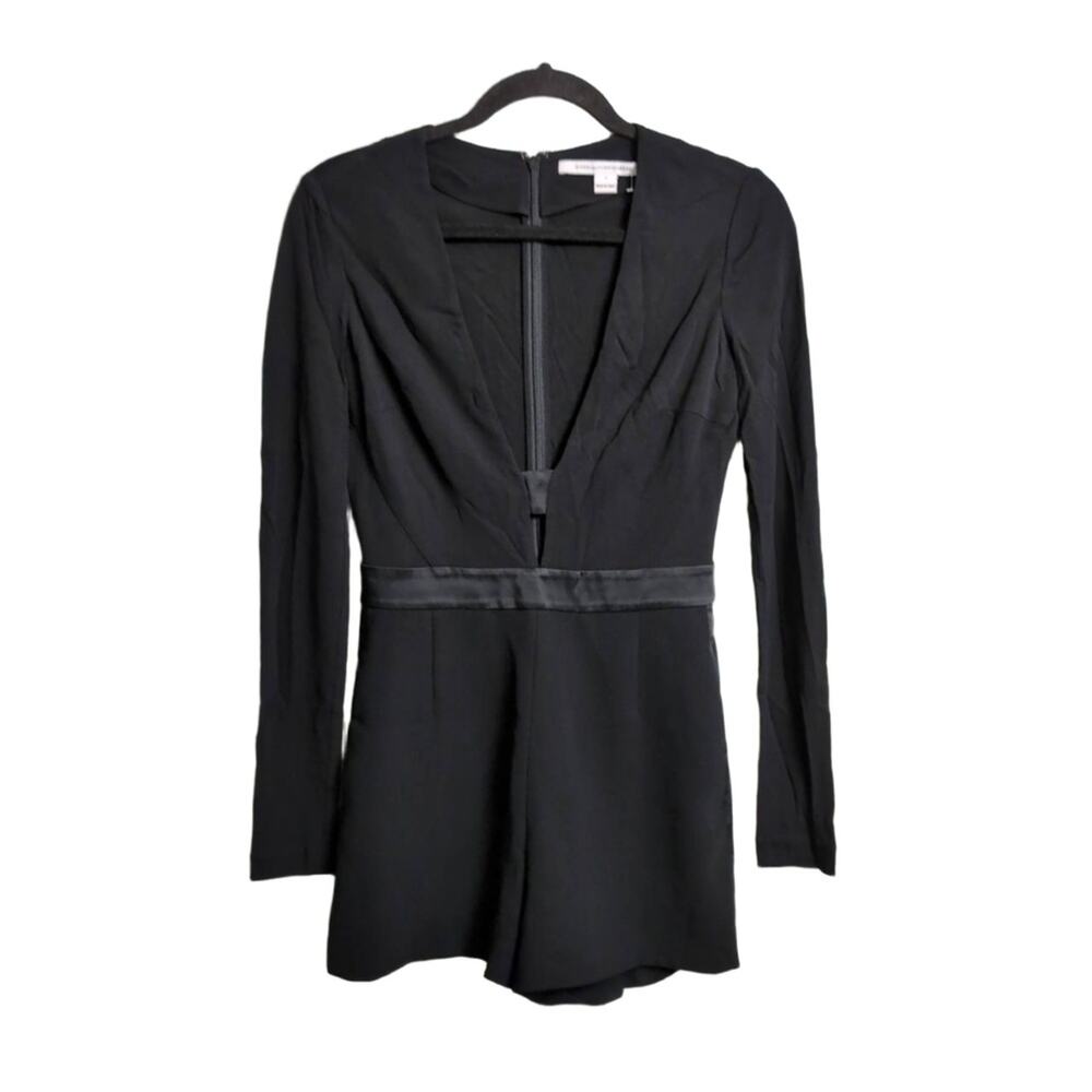 DVF Black Long Sleeve Satin Waist Elegant Kyara Romper Playsuit Size 2